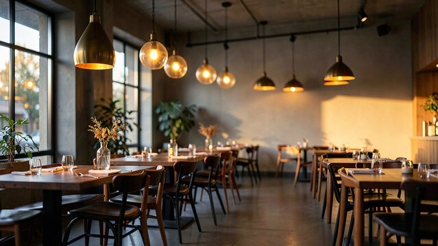 Cozy restaurant dining room background for food menu mockup