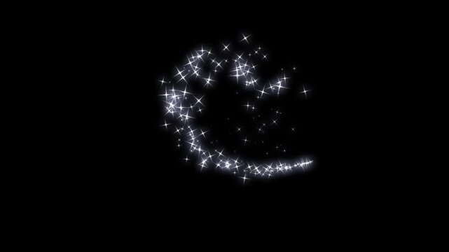 Luxury glitter line stars white particles on black background overlay,  glitter sparkles line trail, magic sparkles glitter line stars, magic dust, pixie dust path, 4k green screen