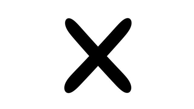 Minimalist black cross mark icon animation, simple close button symbol, isolated motion graphic element on white background