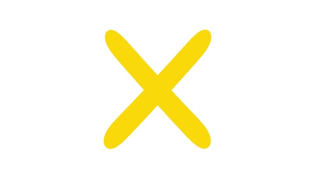 Minimalist yellow cross mark icon on white background, animated wrong answer symbol, modern vector element for ui video design