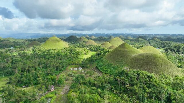 Aerial shot of the interesting rock formations called the Chocolate Hills on Bohol Island in the Philippines.