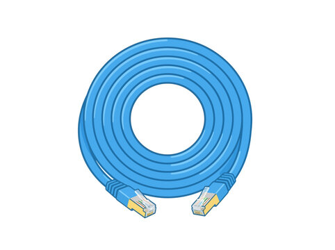 Coiled blue Ethernet Network Cable with RJ45 Connectors