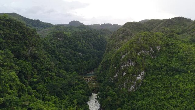 Aerial View of Semuc Champey Pools and Forest Canyon