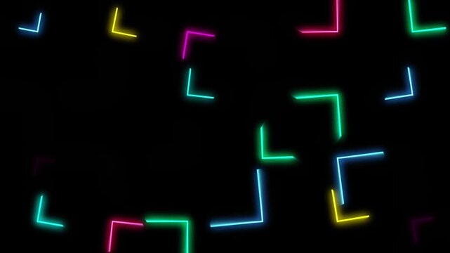 Neon brackets floating on a black background abstract geometric shapes in vibrant colors