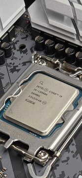 Minsk. Belarus. Sep 24. 2026. Macro of an Intel Core i9-13900K lid