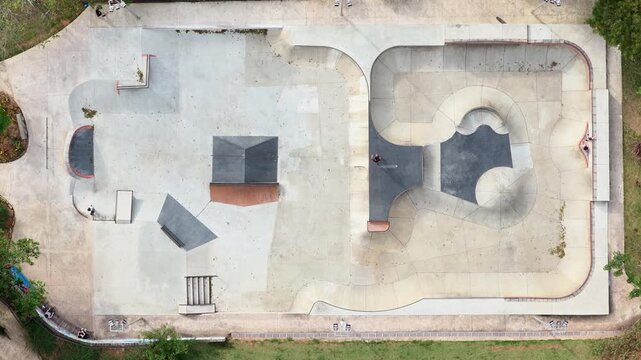 Aerial Top-Down View of Outdoor Concrete Skatepark