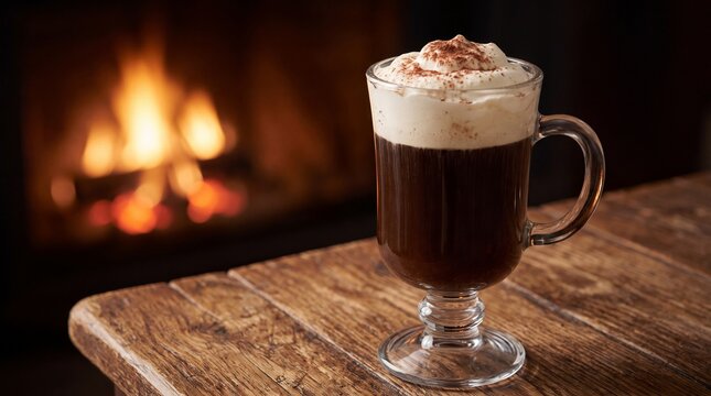 Dessert Beverages, An Irish coffee generously topped with a rich swirl of creamy whipped delight