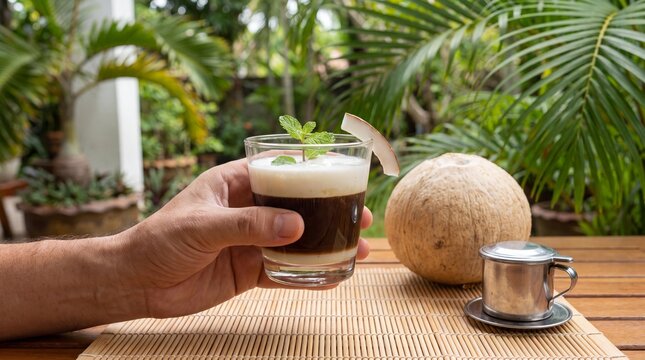 Tropical Coffee Drinks, A refreshing tropical coffee drink with coconut milk and Vietnamese coffee