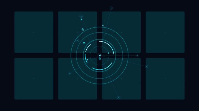 Cybernetic radar interface with grid layout and digital signals cybernetic system futuristic display tech background data scanning user interface cybernetic system futuristic display tech background