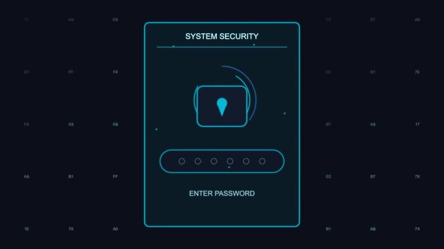 Digital system security interface with a padlock icon and password entry digital lock cyber security data protection authentication login screen digital lock cyber security data protection