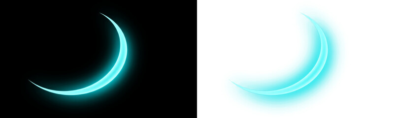 Glowing cyan crescent moon icon isolated on transparent background © Shopna