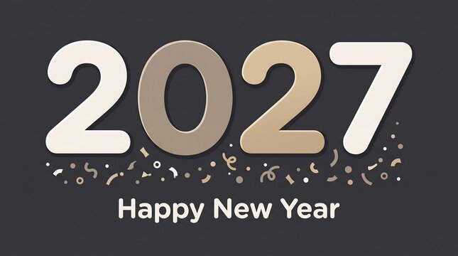 Elegant depiction of the year two thousand twenty seven with a festive happy new year greeting below the numbers