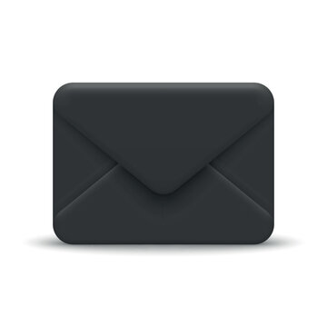 Black Envelope, Vector Illustration. 3d Black Envelope with Closed Flap, Front View. Black Envelope Isolated for Email, Mail, Message, Letter, Contact, Communication, Notification, Inbox