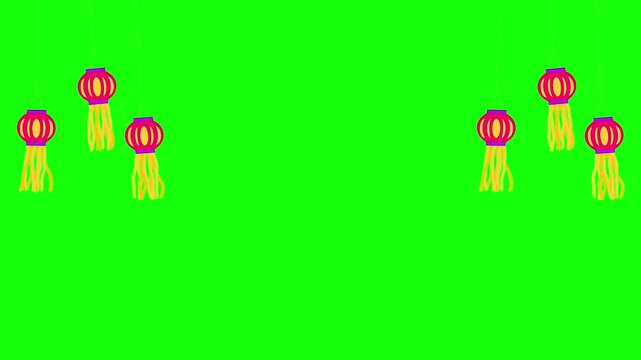 Traditional Diwali kandil lanterns gently swaying on a green screen key, perfect for festive celebration overlay motion