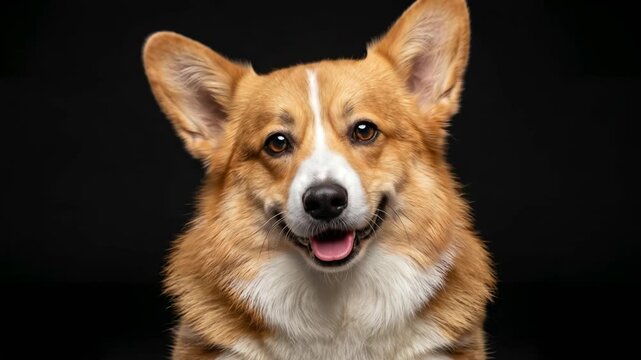 pembroke welsh corgi close up dog isolated on black background video