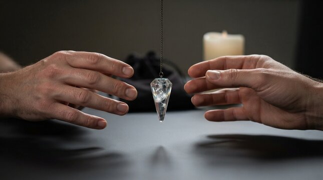 Hands over crystal pendulum