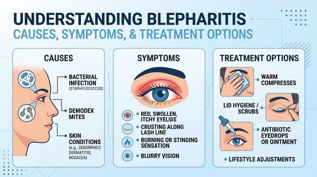 Blepharitis Infographic Causes Symptoms and Treatment Options for Eyelid Inflammation