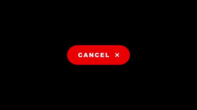 Animated red cancel button loop with clean capsule design and cross mark icon on black background in 4K resolution.