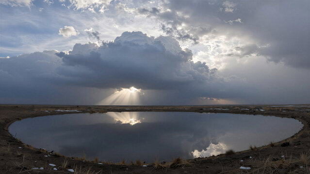 Winter Plateau Reflecting Dramatic Storm Clouds