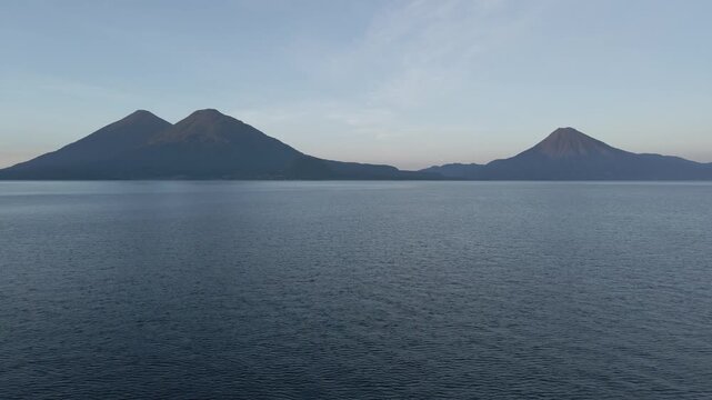 View of the lake atitlan guatemala sunrise time drone shot