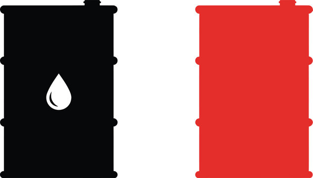 Black and red oil barrel icons with a drop symbol
