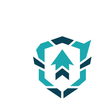 Abstract shield with upward arrow logo