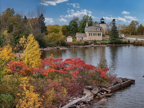 Ontonagon Lighthouse on the Autumn Shoreline, Lake Superior, Michigan