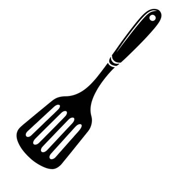 Black spatula with long handle is depicted as a clean silhouette