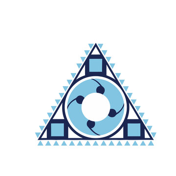 Geometric triangle with circular emblem