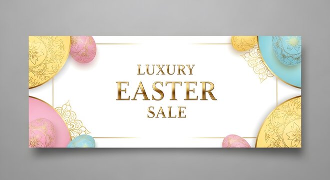 Luxury easter sale banner with golden eggs and elegant design elements