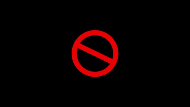 Animated forbidden red circle and line symbol icon.Warning, stop, no entry prohibited circle animation on transparent background.