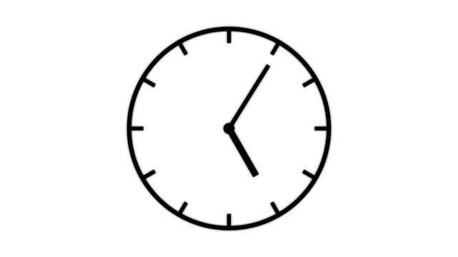 Animated black clock icon with moving arrows in 12 hour loop.Clock spinning,stop watch animation on transparent background with alpha channel.