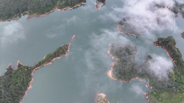 Guatap&eacute; Reservoir with Islands and Mountain Landscape in Antioquia, Colombia. Establishing Shot. Aerial View.