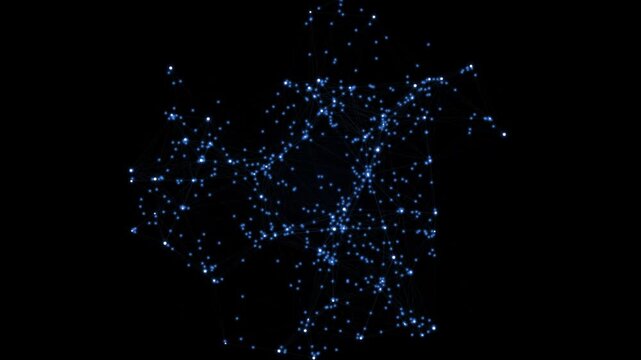 Neural network synapse processing loop animation, abstract artificial intelligence data flow, futuristic connection nodes, motion graphics video asset