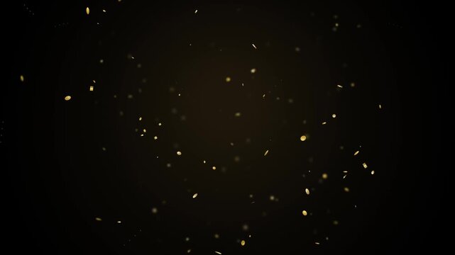 Metallic gold confetti falling animation isolated on black background for New Year celebration and festive motion graphics