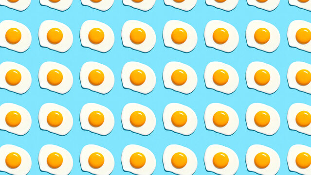 Colorful pattern of fried eggs on blue background