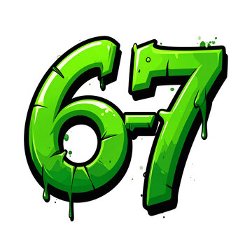 Bright green number 67 graffiti illustration on white background