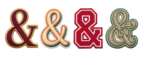 Four colorful ampersand typography design patches isolated on a white background for creative projects © Septi.First