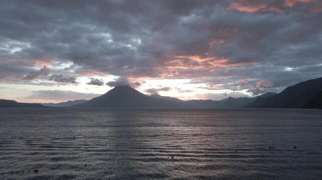 sunset at the mayestic atitlan lake guatemala.
drone shot