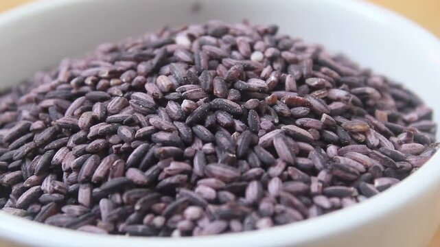 weevils among black rice grains in a bowl