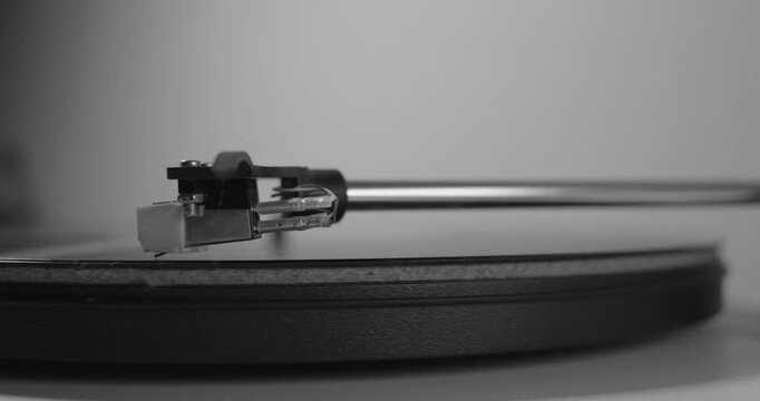Turntable Tonearm Needle Playing Vinyl Record Black and White