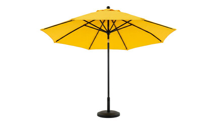 Bright yellow patio umbrella with dark metal frame stands open on transparent background © PNG_4_you
