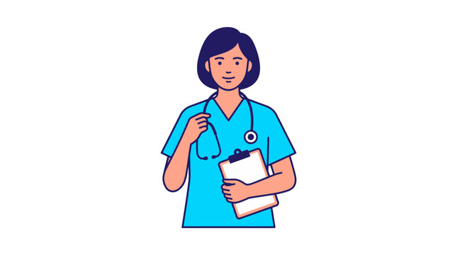 Healthcare Professional, A friendly female nurse practitioner wearing a vibrant blue uniform