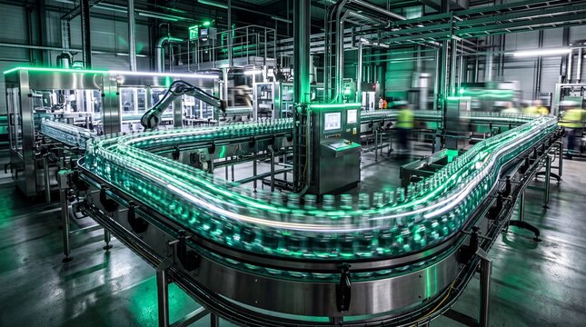 Automated Bottling Line Conveyor in Modern Industrial Factory
