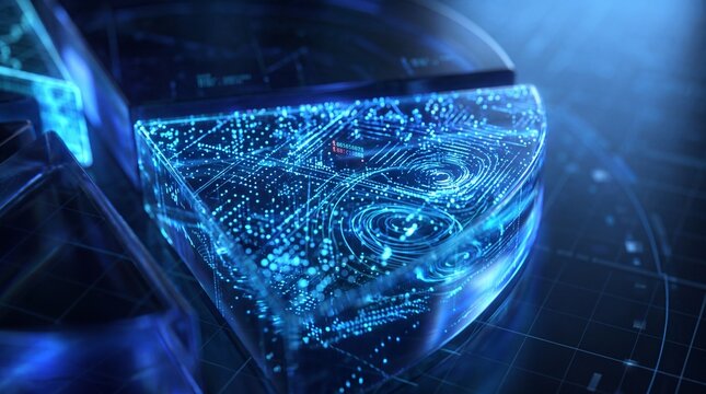 Glowing 3D Pie Chart Representing Big Data Analytics