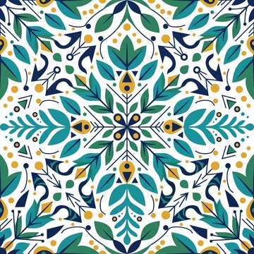 Seamless Ceramic Tile Pattern with Floral Geometric Ornaments