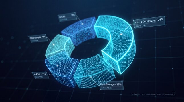 Futuristic 3D Holographic Donut Chart for Data Visualization