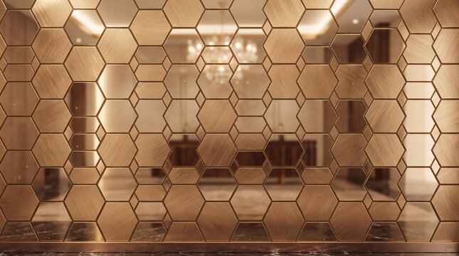 Modern Luxury Room Divider with Hexagon Brass Pattern