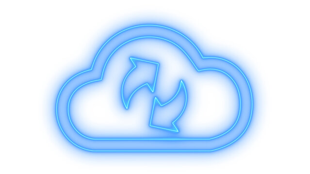 Colorfull neon cloud sync icon with update arrows for backup data transfer and cloud computing isolated on transparent background vector illustration sign for web design