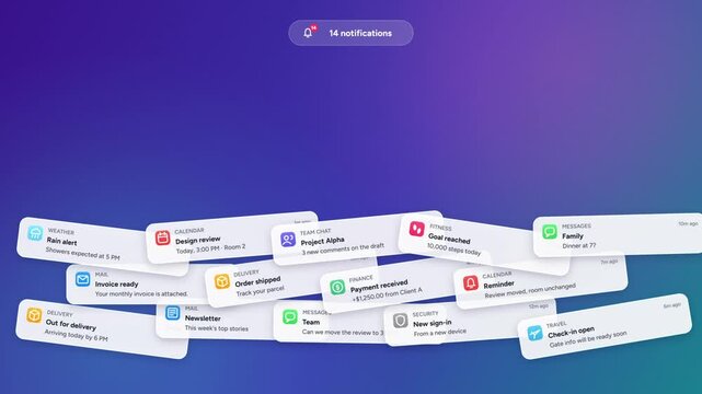 AI notification summary, a pile of app notifications is scanned and condensed into one summary card